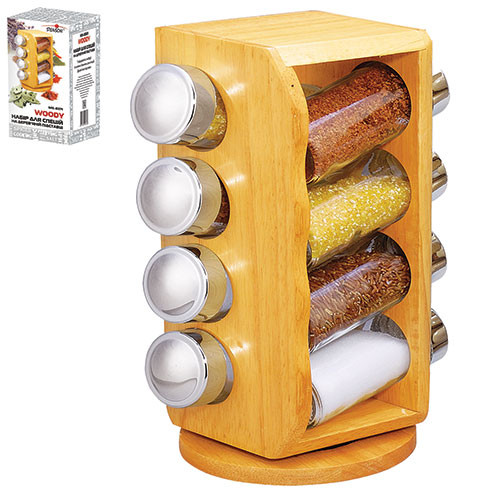 Специи MS-0371 на деревянной подставке Woody 8шт 14х14х25,5см 