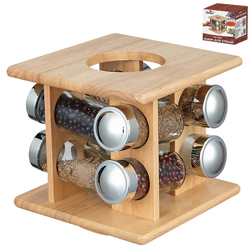 Спецівниця MS-3819 на дере'яній підставці 8шт 17,5х17,5х17см 