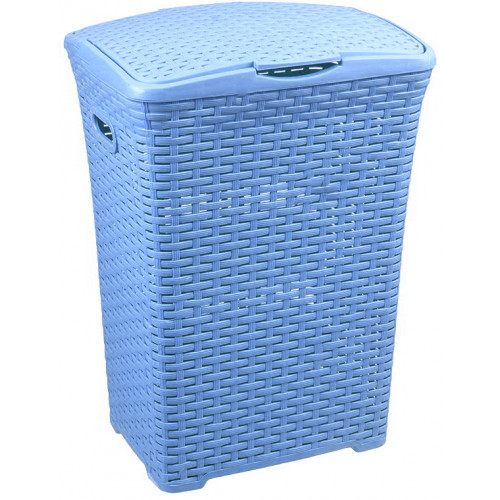 Корзина для белья 50л Ротанг голубой