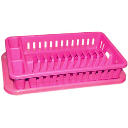 Сушарка для посуду 1-яр на 12 тарілок Консенсус рожевий