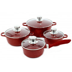 Кастрюли 1507 набор 4шт мрамор красный