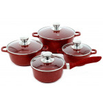 Кастрюли 1507 набор 4шт мрамор красный