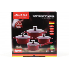 Каструлі 1507 набір 4шт мармур червоний 2