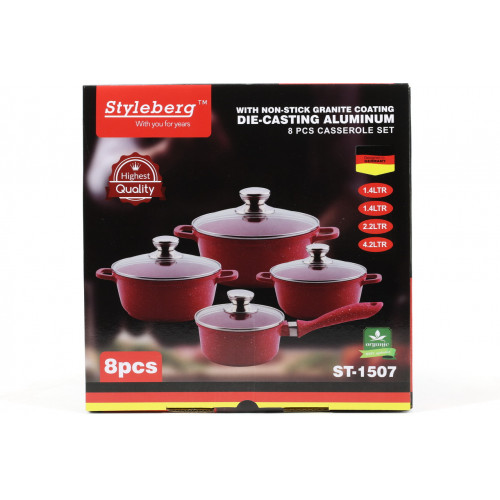 Каструлі 1507 набір 4шт мармур червоний