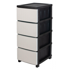 Комод R-plastic Ротанг 4-яр в коробке кремовый+черный