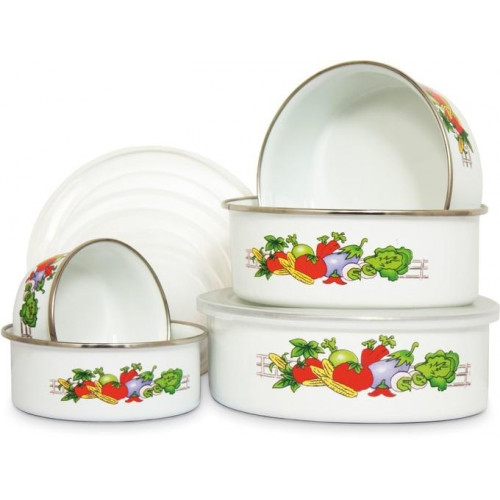 Судочки емаль 58KL білі з квіточками 5шт