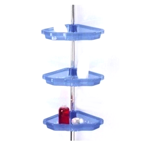 Полка на розпірці Роза-Нова кутова 4-яр в коробці блакитний прозорий