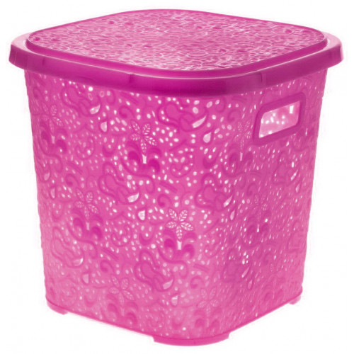 Корзина высокая 15л Ажур R с крышкой розовый