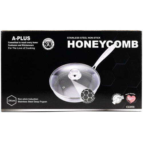 Сковорода 3056 нерж соты 24см с крышкой в коробке