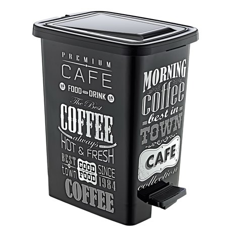 Ведро с педалью OZER-S-121-Х138 SLIM с рисунком 8,5л черный кофе