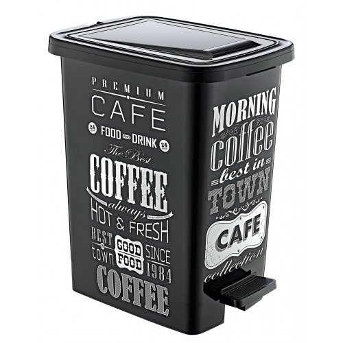 Відро з педаллю OZER-S-121-Х138 SLIM з малюнком 8,5л чорна кава