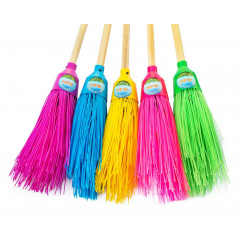 Мітла пластикова кругла MAN 5-рядна з дерев'яним держаком