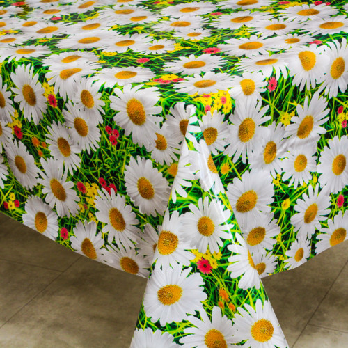 Клеенка 1,37*25м рулон ПВХ на нетканой основе 8764A ромашки на траве