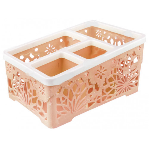 Подставка для ложек Ажур Рута 70948 с белым ободком прямоугольная бежевый светлый