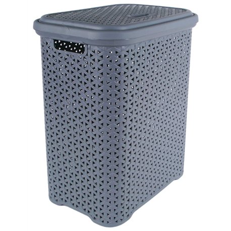 Корзина для белья с крышкой 35л серо-голубой 38х28х49см