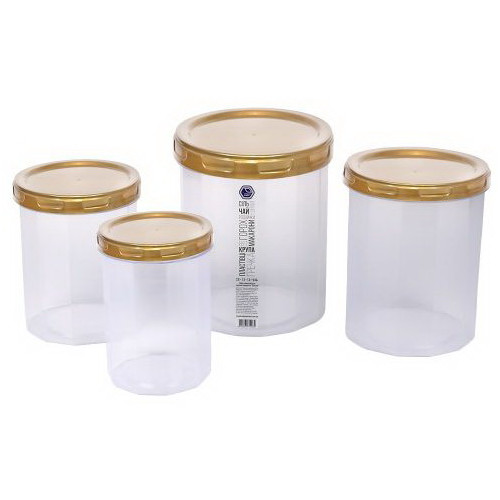 Банка для сыпучих НП набор 0,65+1+1,5+2л №108g Gold крышка