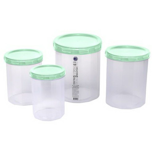 Банку для сипучих НП набір 0,65+1+1,5+2л №108м м'ятна кришка