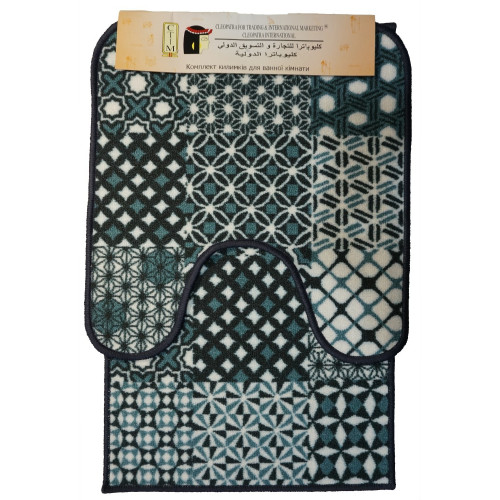 Килимок 2-й набір Клеопатра з малюнком 50х80+57х60 154827 бірюзово-чорна плитка