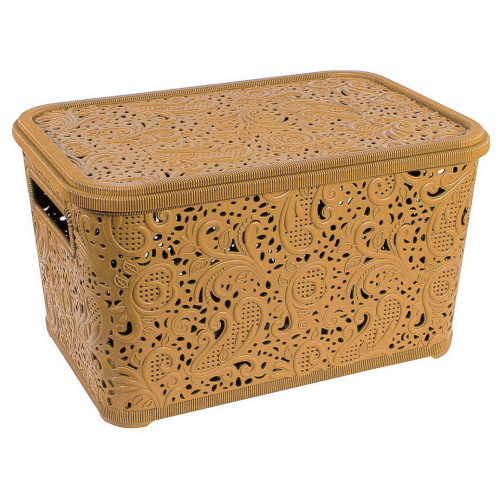 Корзина Ажур 18л с крышкой ПБ-607 бежевый