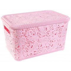Корзина Ажур 18л с крышкой ПБ-607 розовый