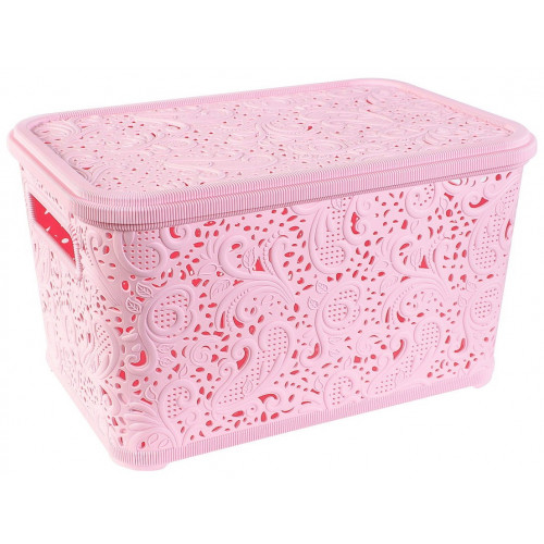 Корзина Ажур 18л с крышкой ПБ-607 розовый
