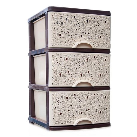 Комод ТРИ ЯРУСА Ажур бежево-коричневый В СОБРАНОМ ВИДЕ