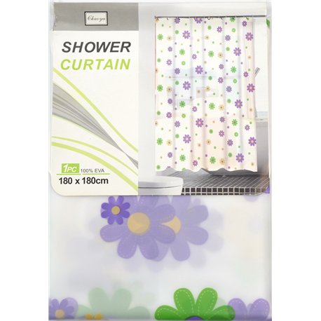 Штора 60086 силикон 180х180 Цветы фиолетовые