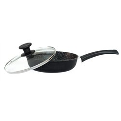 Сковорода алюминиевая антипригарная AS40223 со стеклянной крышкой 22х5,8см черный мрамор
