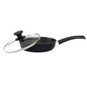 Сковорода алюмінієва антипригарна AS40223 зі скляною кришкою 22х5,8см чорний мармур