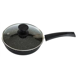Сковорода алюминиевая антипригарная AS40243 со стеклянной крышкой 24х6,2см черный мрамор 2