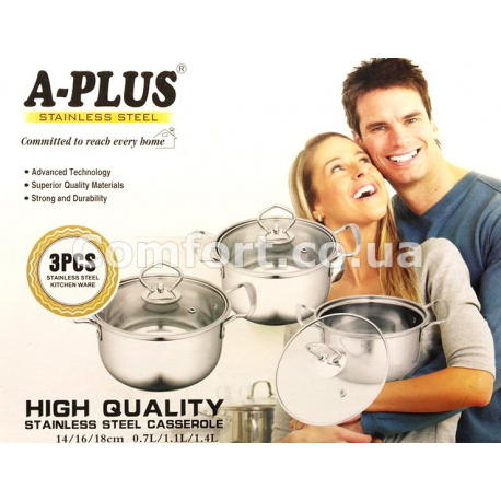 Кастрюли 2063   3шт крышка стекло