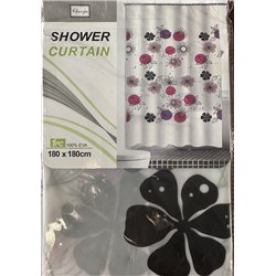 Штора 60086 силикон 180х180 Цветы черные+круги