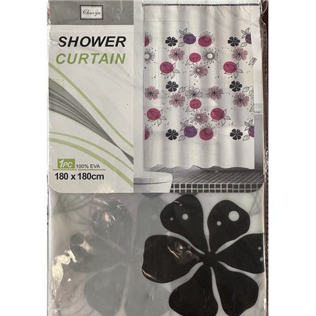 Штора 60086 силікон 180х180 Квіти чорні+круги