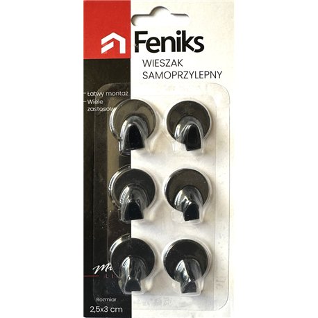 Крючок 1уп-6шт на самоклейке металлический 74334 на блистере Круг черный