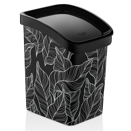 Ведро для мусора OZER-D-082-X165 с рисунком 12,0л листья на черном